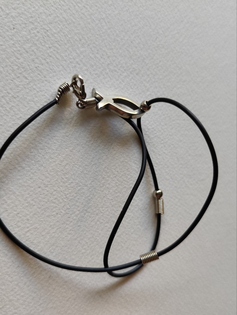 3/$20💗Silver Fish Pendant on Black Cord Necklace